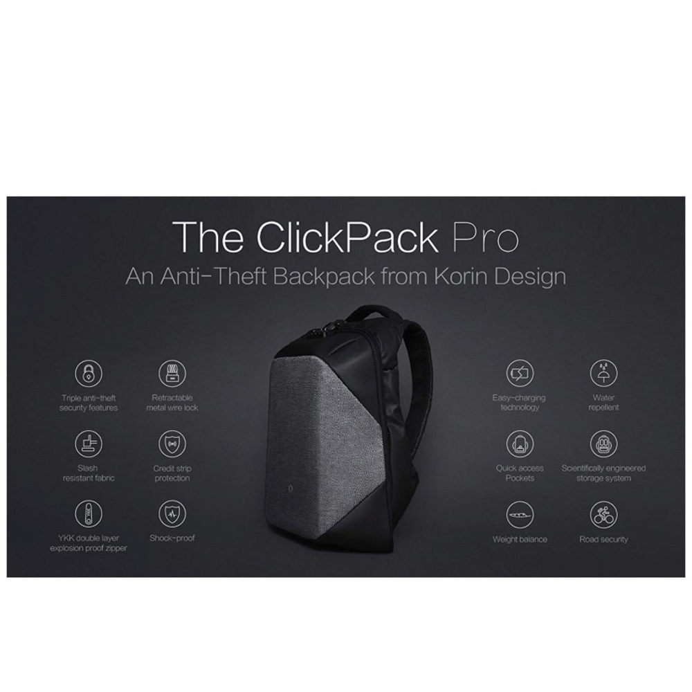 Korin Click Pack Pro Anti-theft TSA USB Charge